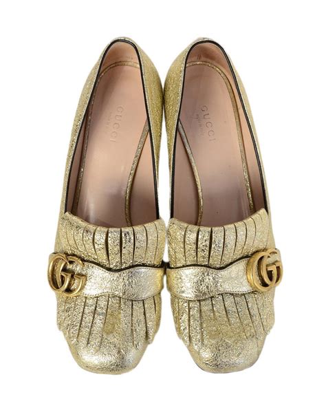 gucci gold fringed loafers|Gucci fur loafer.